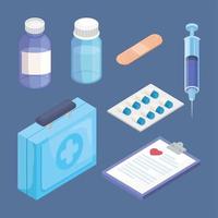 siete iconos de farmacia de medicina vector