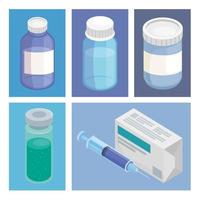 cinco iconos de farmacia de medicina vector