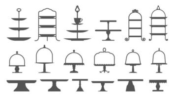 Set of cake stands in flat icon style. Empty trays for fruit and desserts. Vector illustration.