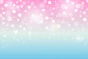Fantasy background. Illustration in pastel colors. Cute cartoon girly background. Pink sky with bokeh and hearts. Vector.