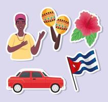 cuba country five icons vector