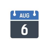 August 6 Date of Month Calendar vector