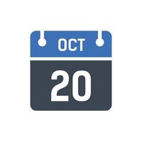 20 de octubre fecha del mes calendario vector