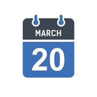 March 20 Calendar Date Icon vector