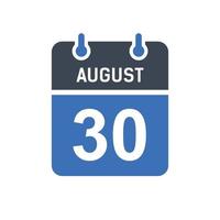 icono de fecha de calendario del 30 de agosto vector