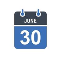 icono de fecha de calendario del 30 de junio vector