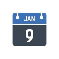 January 9 Date of Month Calendar vector