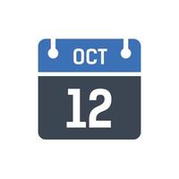 12 de octubre fecha del mes calendario vector