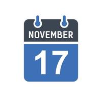 icono de fecha de calendario del 17 de noviembre vector