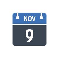 9 de noviembre fecha del mes calendario vector