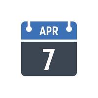 icono de fecha de calendario del 7 de abril vector