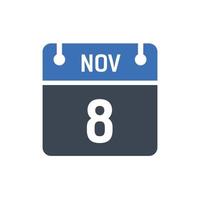 8 de noviembre fecha del mes calendario vector