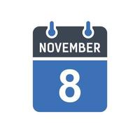 icono de fecha de calendario del 8 de noviembre vector