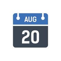 August 20 Calendar Icon, Date Icon vector