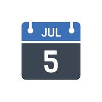 July 5 Date of Month Calendar vector