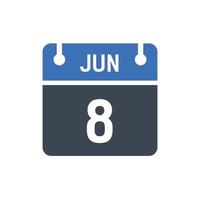 June 8 Date of Month Calendar vector