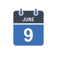 June 9 Calendar Date Icon vector