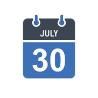 icono de fecha de calendario del 30 de julio vector