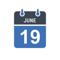 19 de junio calendario fecha icono vector