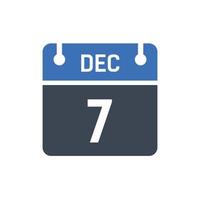 7 de diciembre fecha del mes calendario vector