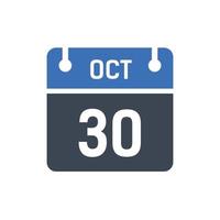 30 de octubre fecha del mes calendario vector