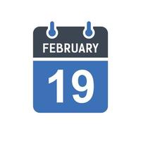 February 19 Calendar Date Icon vector