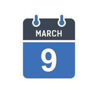 March 9 Calendar Date Icon vector