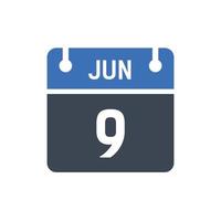 June 9 Date of Month Calendar vector