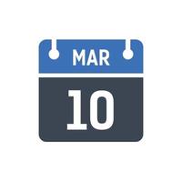 icono de fecha de calendario del 10 de marzo vector