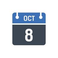 October 8 Date of Month Calendar vector