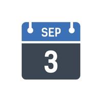 icono de calendario del 3 de septiembre, icono de fecha vector