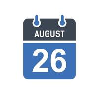 icono de fecha de calendario del 26 de agosto vector