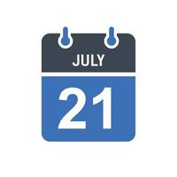 icono de la fecha del calendario del 21 de julio vector