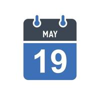 icono de fecha de calendario del 19 de mayo vector