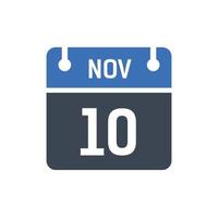 icono de fecha de calendario del 10 de noviembre vector