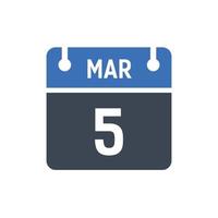 March 5 Date of Month Calendar vector