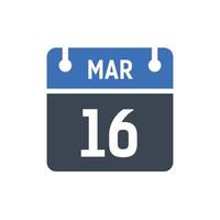 March 16 Calendar Icon, Date Icon vector