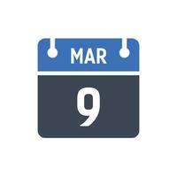 March 9 Date of Month Calendar vector