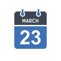 icono de fecha de calendario del 23 de marzo vector