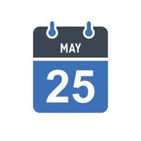 May 25 Calendar Date Icon vector