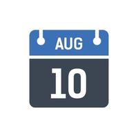 icono de fecha de calendario del 10 de agosto vector