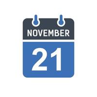 icono de fecha de calendario del 21 de noviembre vector