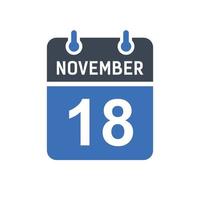 icono de fecha de calendario del 18 de noviembre vector