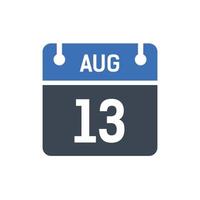 icono de fecha de calendario del 13 de agosto vector