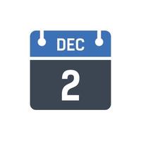 icono de calendario del 2 de diciembre, icono de fecha vector