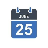 June 25 Calendar Date Icon vector