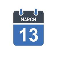 March 13 Calendar Date Icon vector