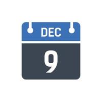 December 9 Date of Month Calendar vector