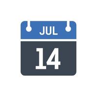 icono de fecha de calendario del 14 de julio vector