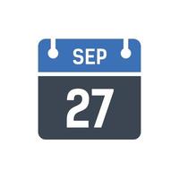 27 de septiembre icono de calendario, icono de fecha vector